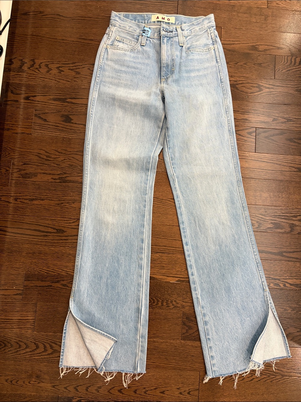 AMO Light Blue Split-Hem Flare Jeans